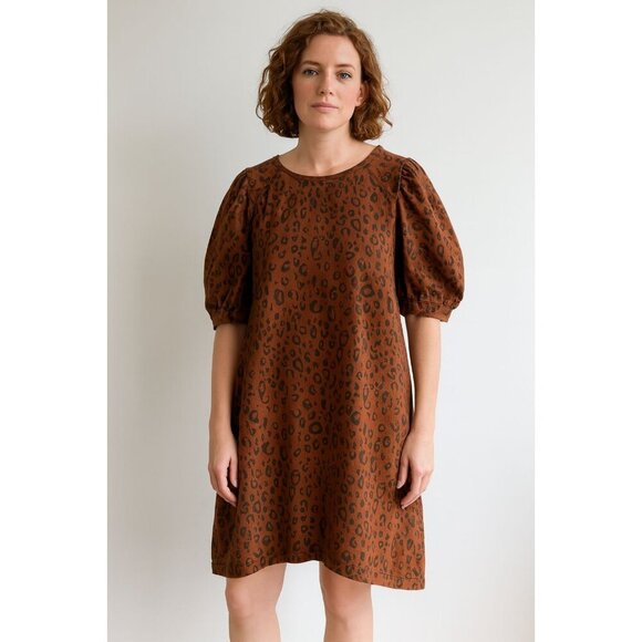 Universal thread Womens brown Animal print denim puff sleeve dress plus size 16 - Picture 1 of 5